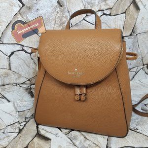 Leila Medium Flap Leather Backpack Warm Gingerbread Bag Purse NWT Kate Spade